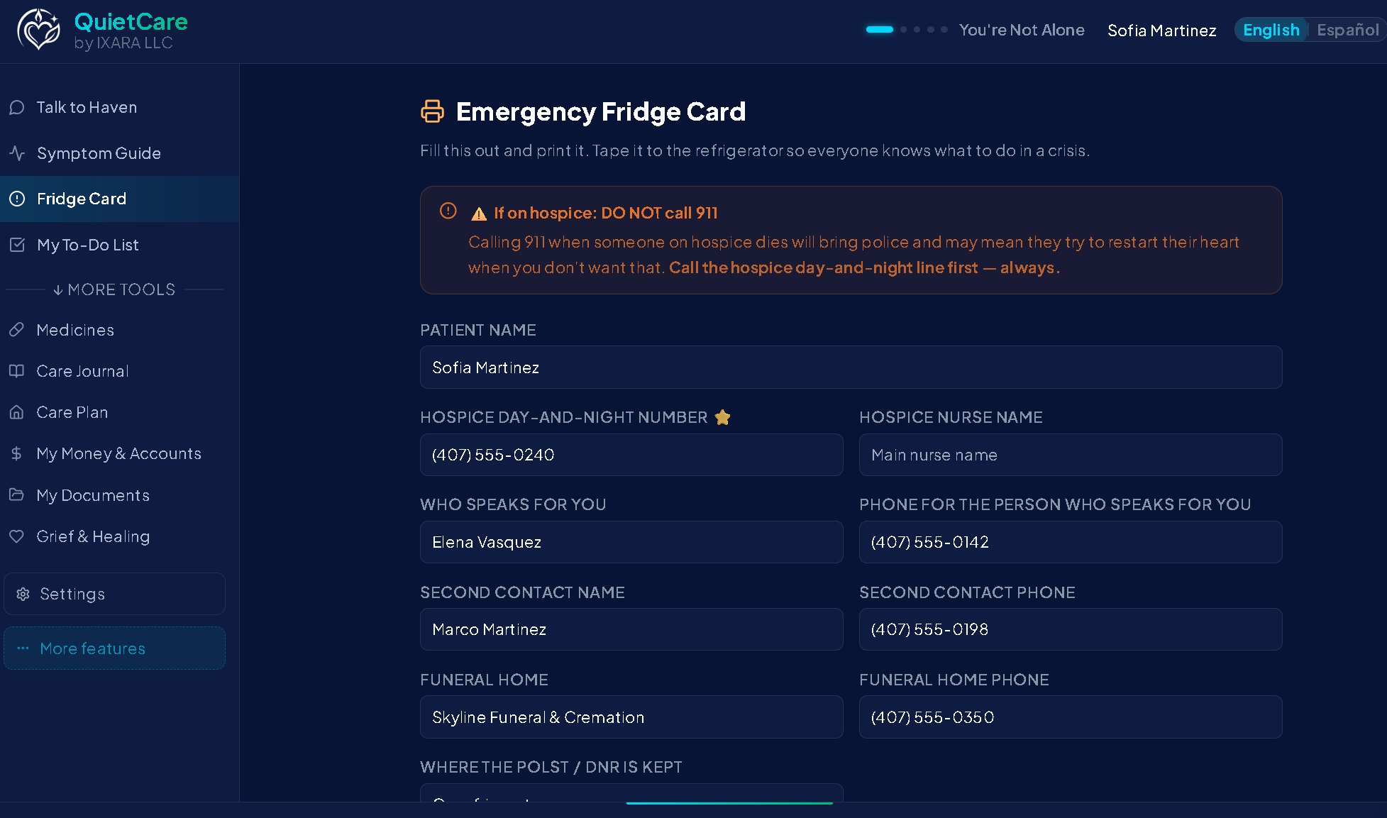 Emergency Fridge Card