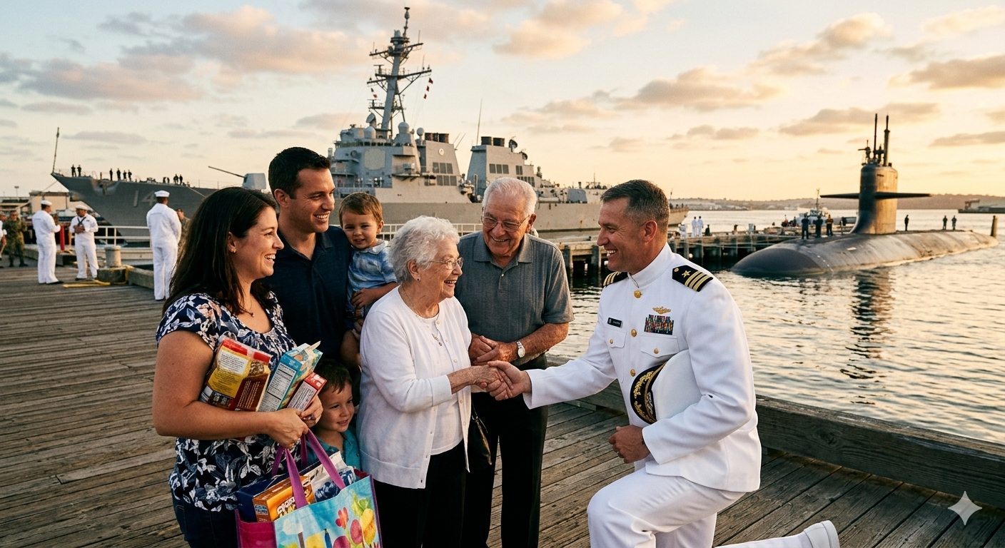 Navy family reunion at the pier