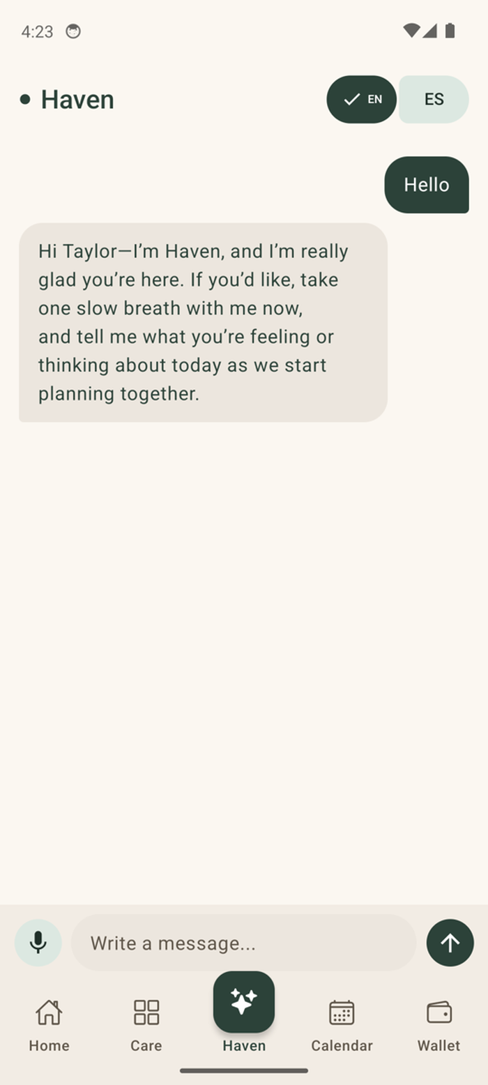 Ask Haven bilingual companion on Android
