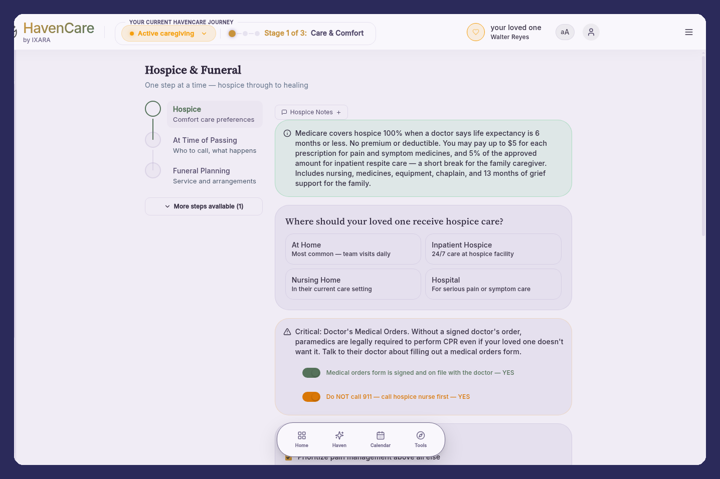 The hospice journey in HavenCare on the web